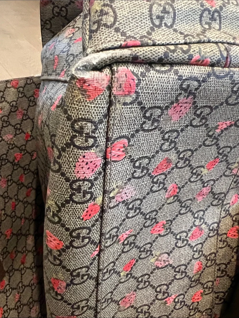 Gucci GG Supreme Diaper Bag with Strawberry Motif - Limited Edition